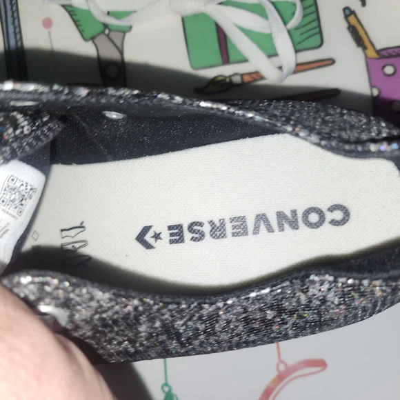 Converse Women’s Black & Silver Glitter Low Top Sneakers - Picture 4 of 4